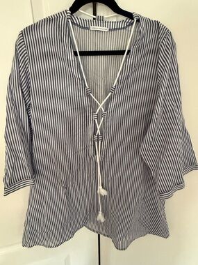 Striped V-Neck coverup in Navy and White by Robin Piccone